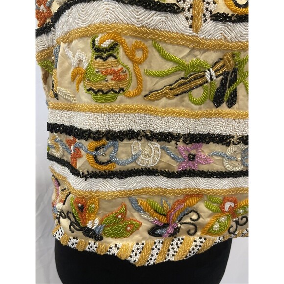 Vintage JO-RO IMPORTS Blouse Heavy Iridescent Beads 50s 60s Butterfly floral 12 - Picture 13 of 16